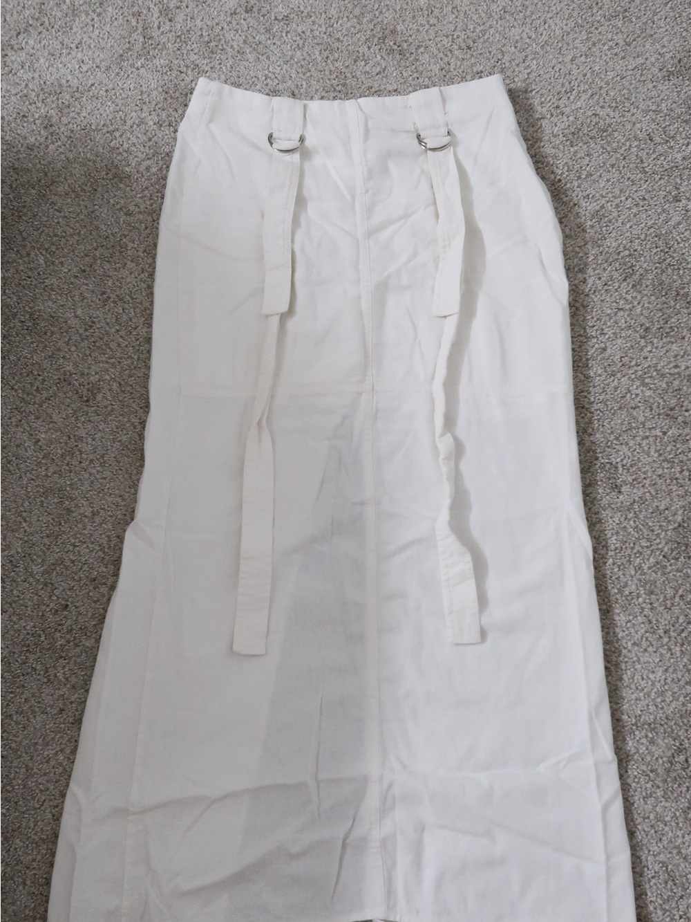 BERSHKA Women's White Maxi Skirt with D-Ring Strap Detail